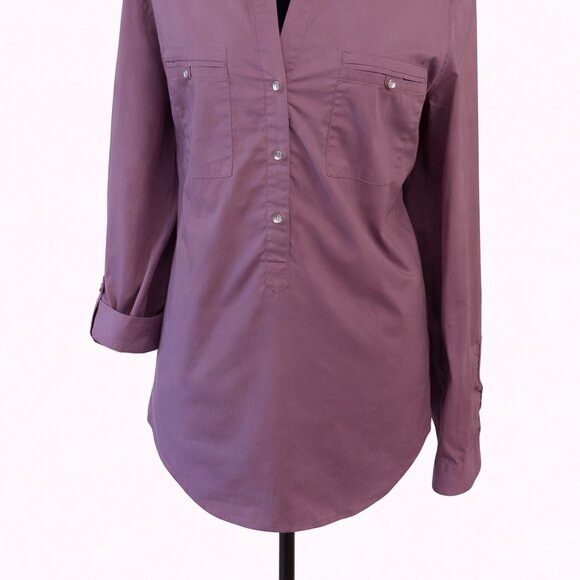 New York & Company 7th Avenue Plum Button-Front Top Size XL - Picture 5 of 10